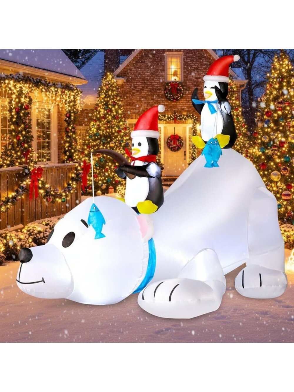 6FT Inflatable Christmas Polar Bear & Penguins Yard Decoration with LED Lights